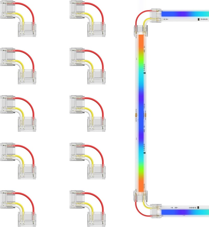 PAUTIX 12mm Connectors 10pcs L-Shaped/Corner Connectors,Solderless Terminal Extension Connection for 3-Pin RGB Smart IC COB LED Strip Lights,NOT for 10mm/8mm/5mm LED Tape Lights - Image 1
